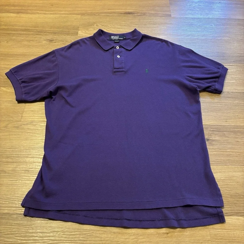Vintage Ralph Lauren Polo Shirt Men Large Purple Green Pony Cotton USA Made 90s